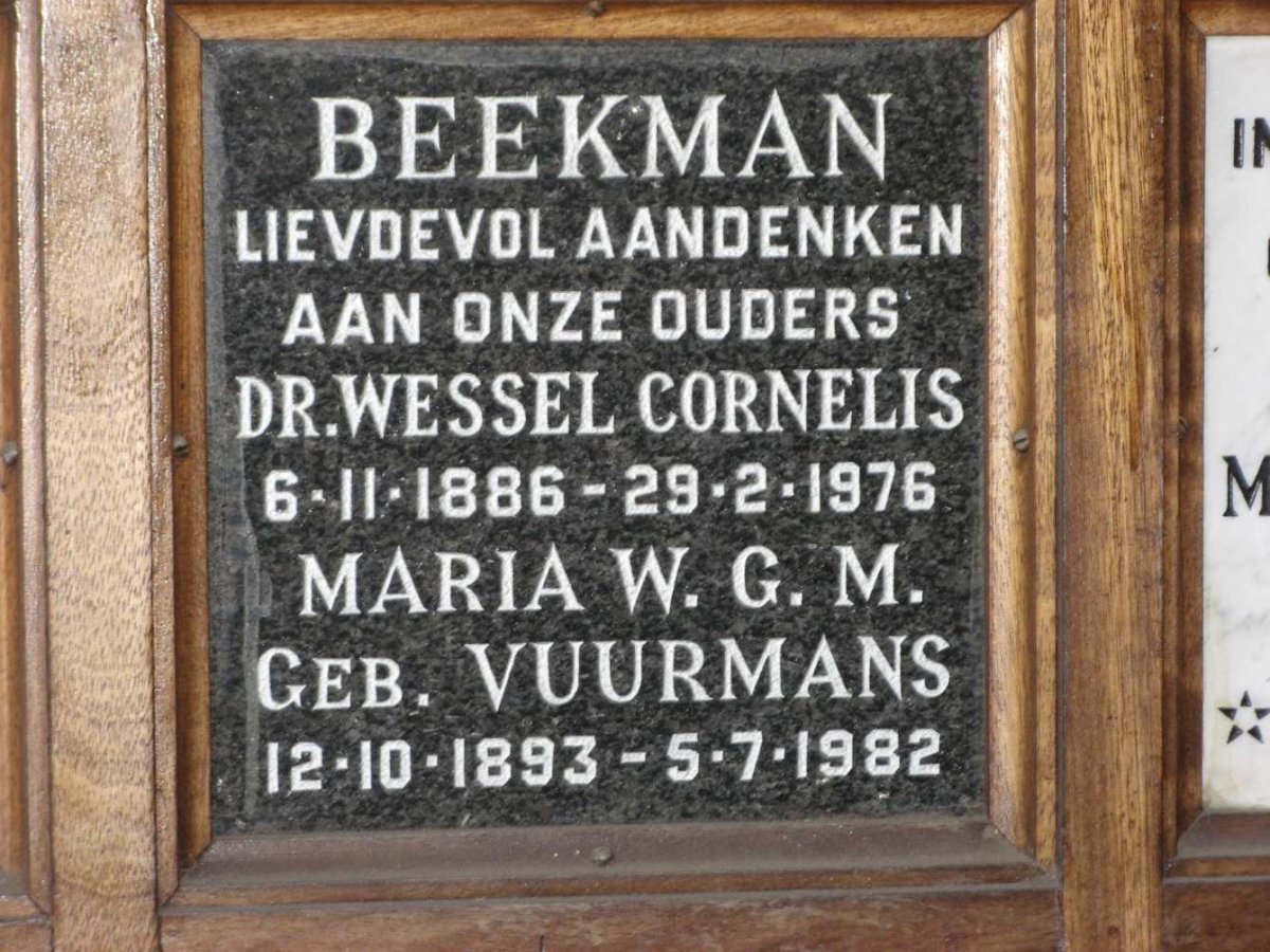 BEEKMAN Wessel Cornelis 1886-1976 &amp; Maria W.G.M. VUURMANS 1893-1982