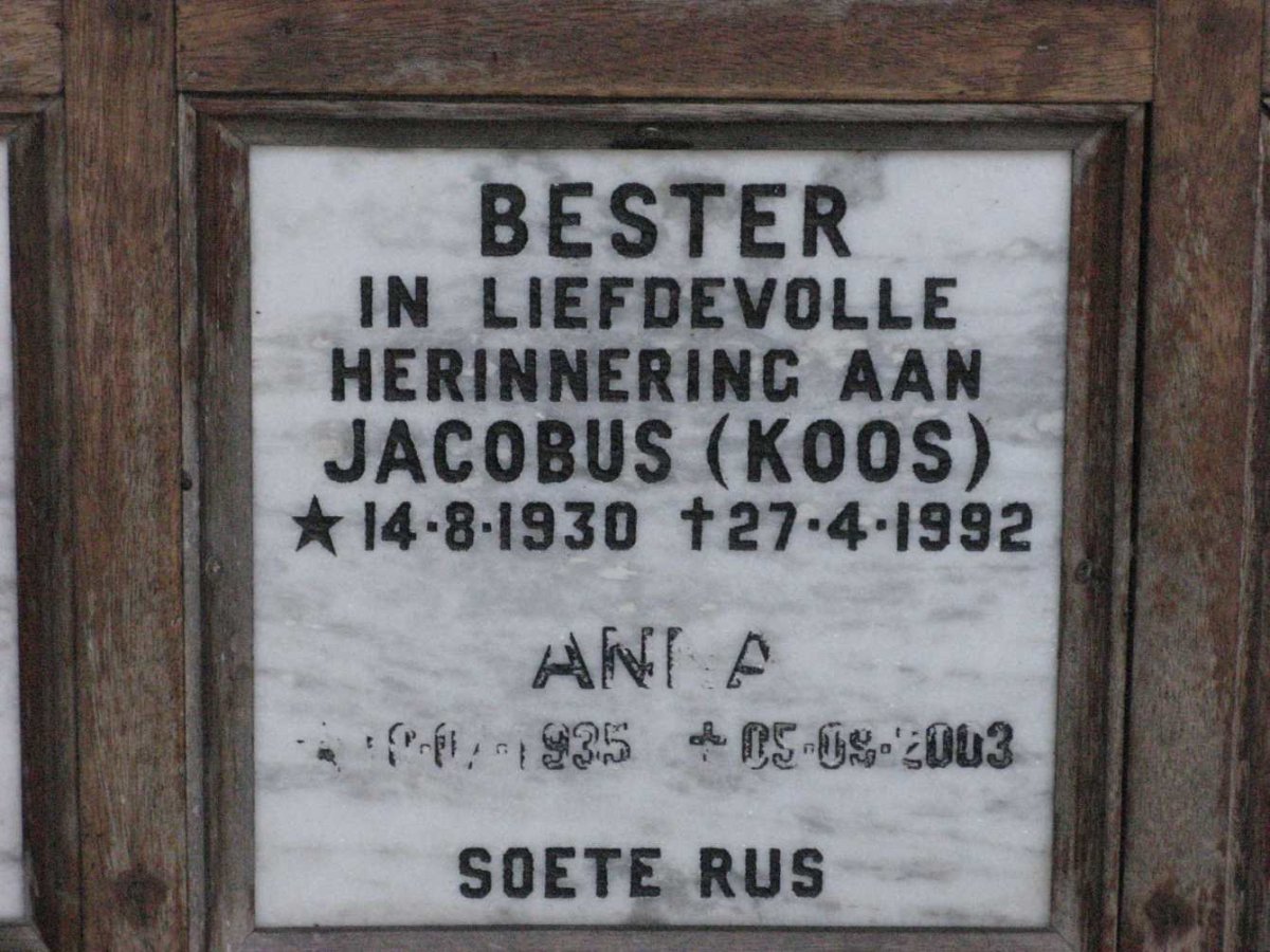 BESTER Jacobus 1930-1992 &amp; Anna 1935-2003