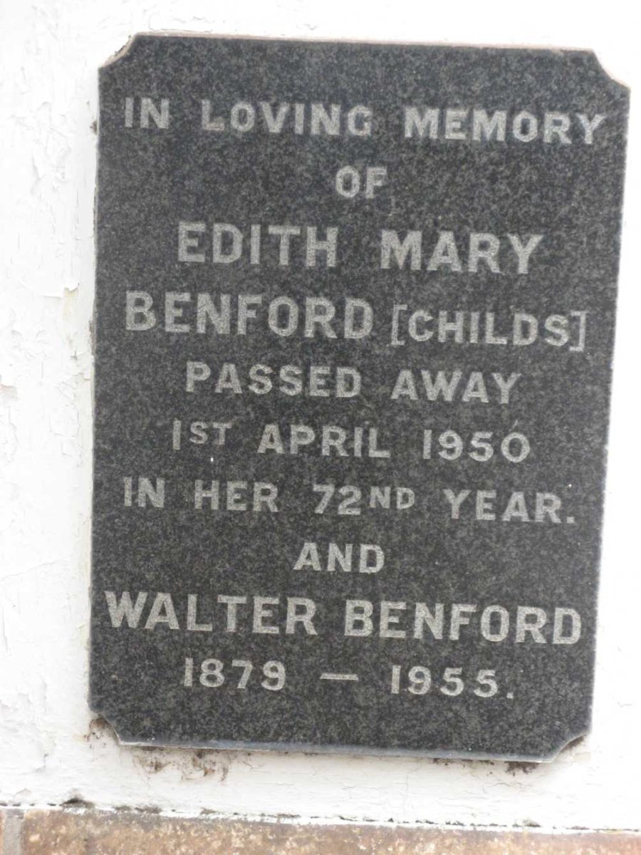 BENFORD Walter 1879-1955 &amp; Edith Mary CHILDS -1950