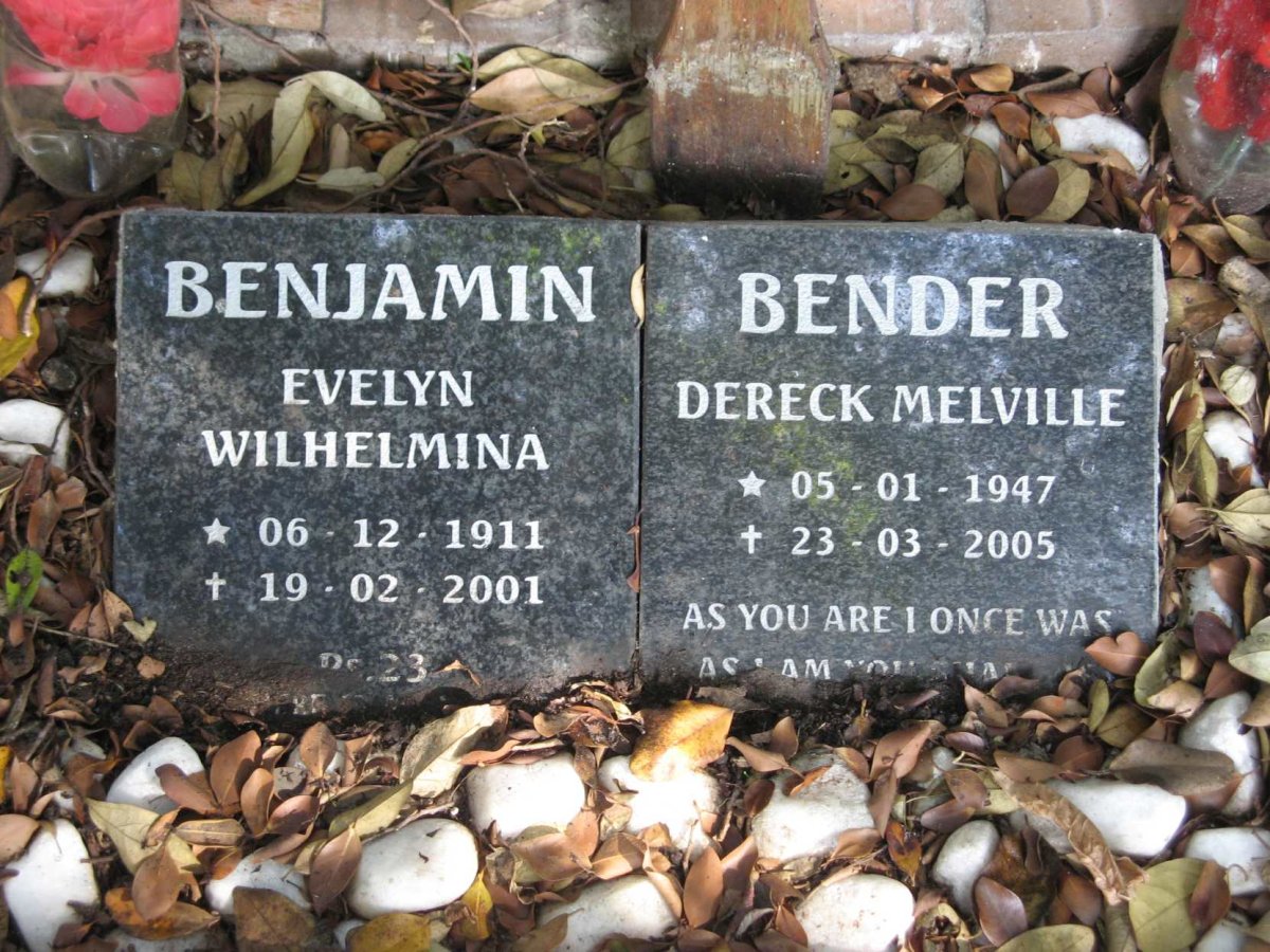 BENJAMIN Evelyn Wilhelmina 1911-2001 :: BENDER Dereck Melville 1947-2005