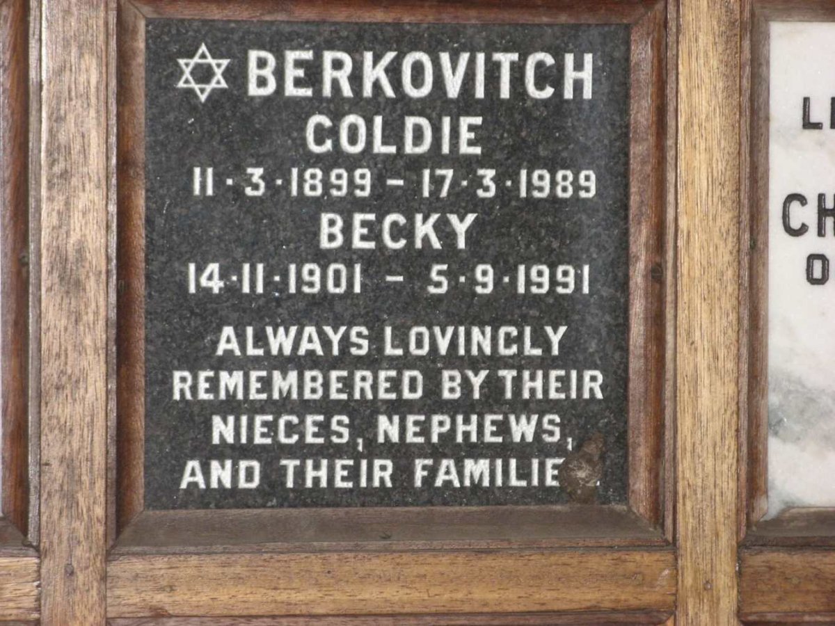 BERKOVITCH Goldie 1899-1989 :: BERKOVITCH Becky 1901-1991