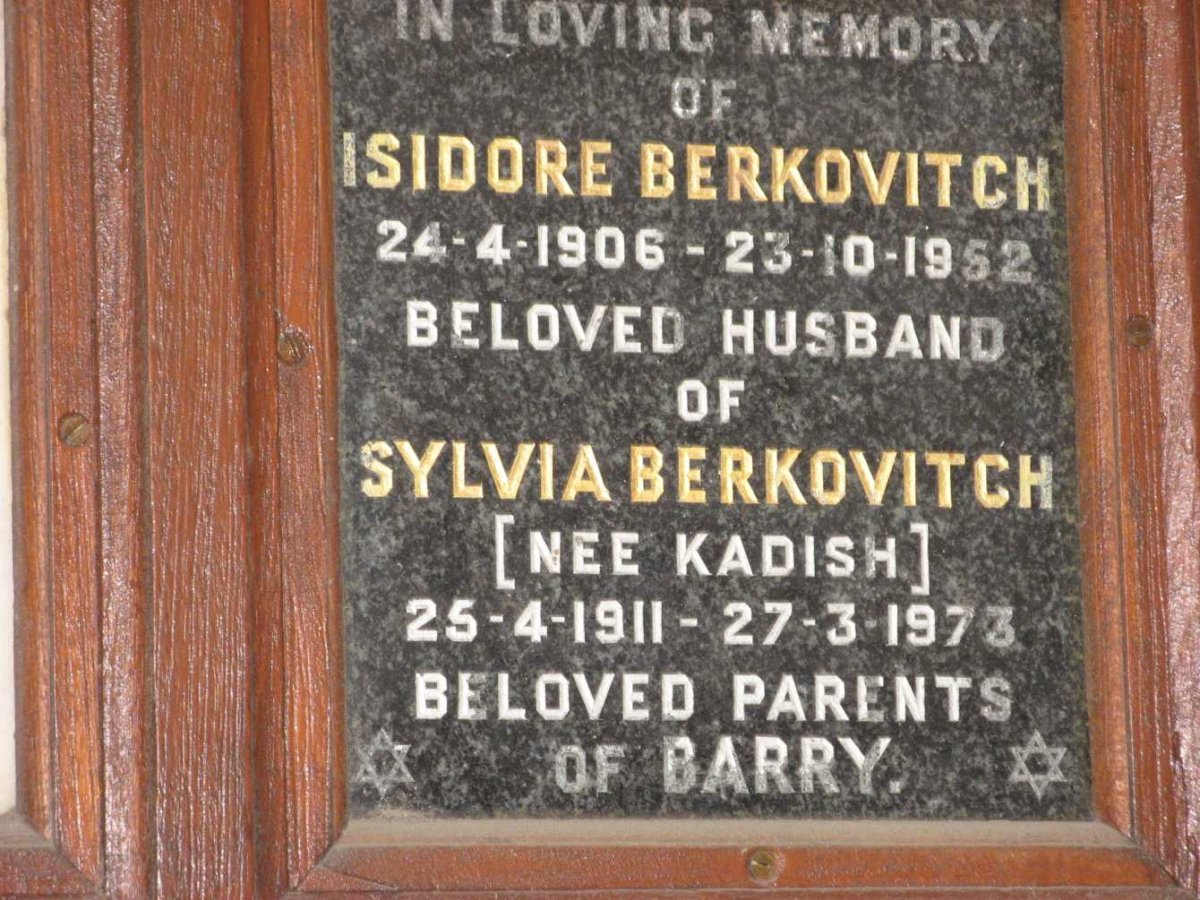 BERKOVITCH Isidore 1906-1952 &amp; Sylvia KADISH 1911-1973