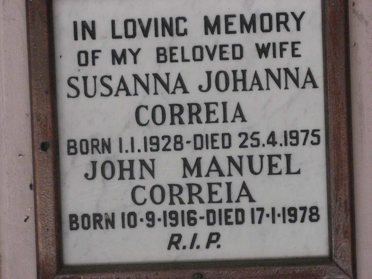 CORREIA John Manuel 1916-1978 &amp; Susanna Johanna 1928-1975