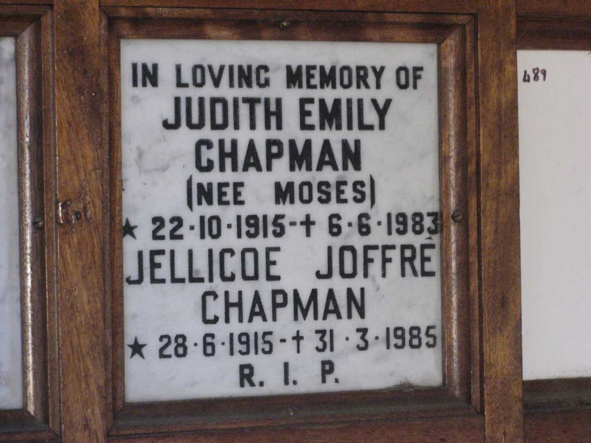 CHAPMAN Jellicoe Joffre 1915-1985 &amp; Judith Emily MOSES 1915-1983