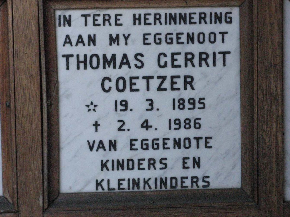 COETZER Thomas Gerrit 1895-1986