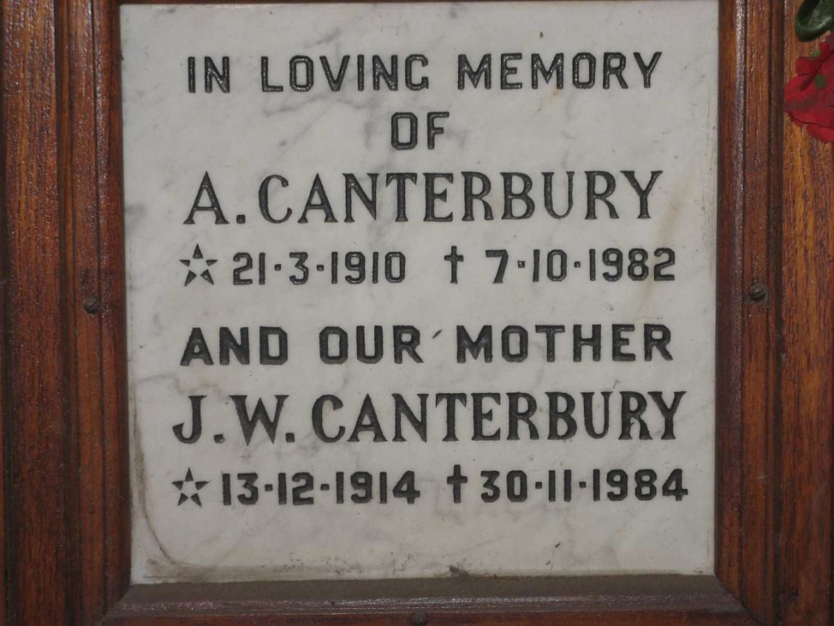 CANTERBURY A. 1910-1982 &amp; J.W. 1914-1984