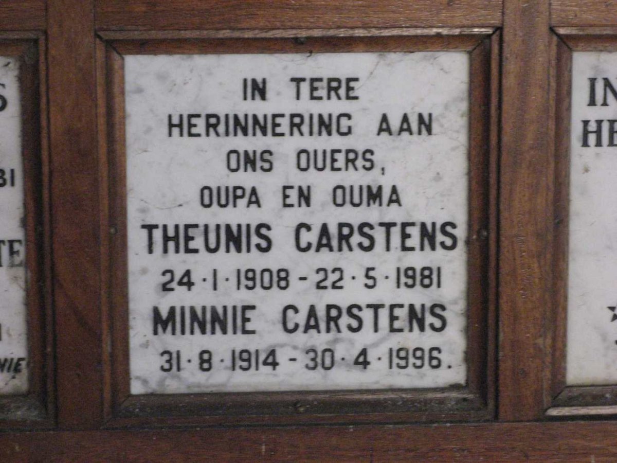 CARSTENS Theunis 1908-1981 &amp; Minnie 1914-1996