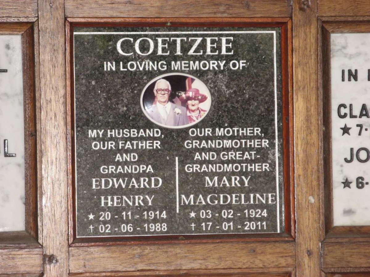 COETZEE Edward Henry 1914-1988 &amp; Mary Magdeline 1924-2011