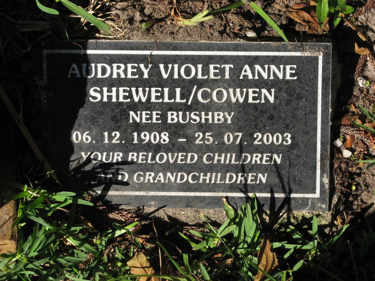 COWAN Audrey Violet Anne formely SHEWELL nee BUSHBY 1908-2003