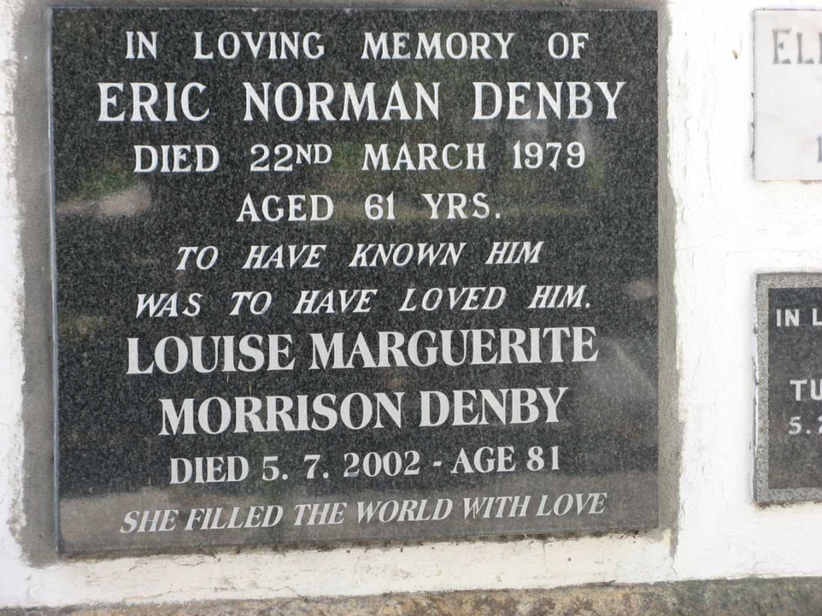 DENBY Eric Norman -1979 &amp; Louise Marguerite Morrison -2002