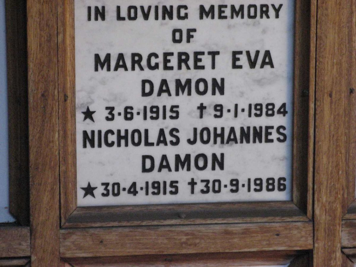DAMON Nicholas Johannes 1915-1986 &amp; Margeret Eva 1915-1984