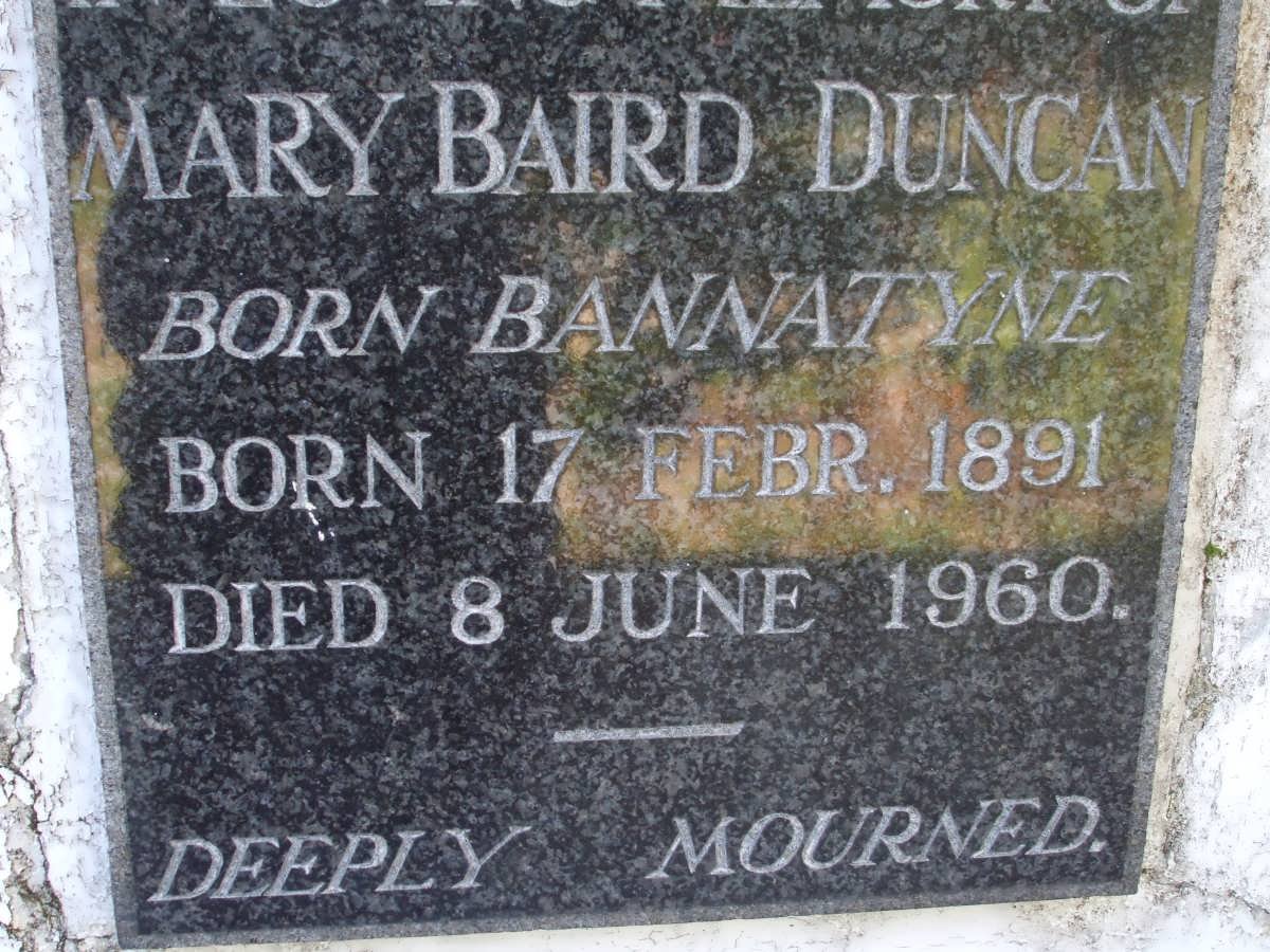 DUNCAN Mary Baird nee BANNATYNE 1891-1960