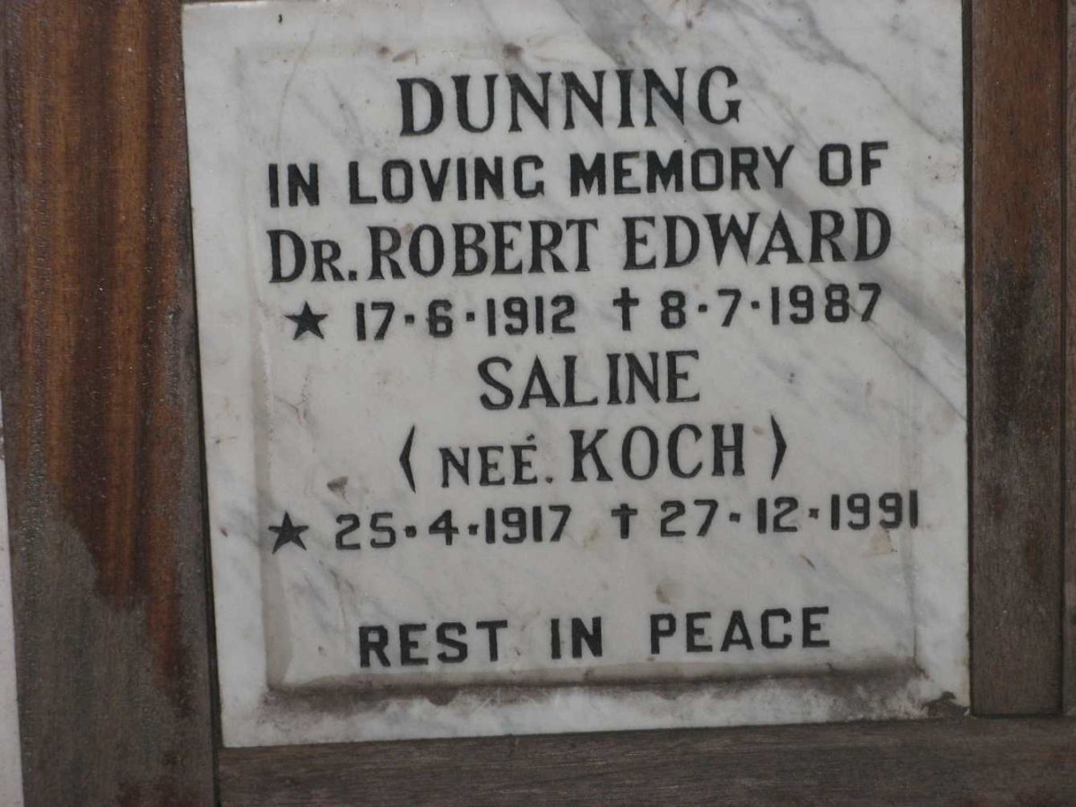 DUNNING Robert Edward 1912-1987 &amp; Saline KOCH 1917-1991