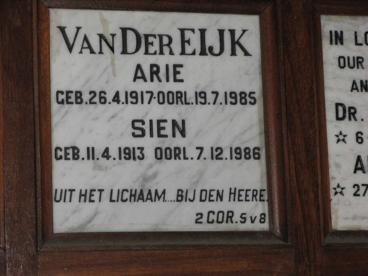 EIJK Arie, van der 1917-1985 &amp; Sien 1913-1986