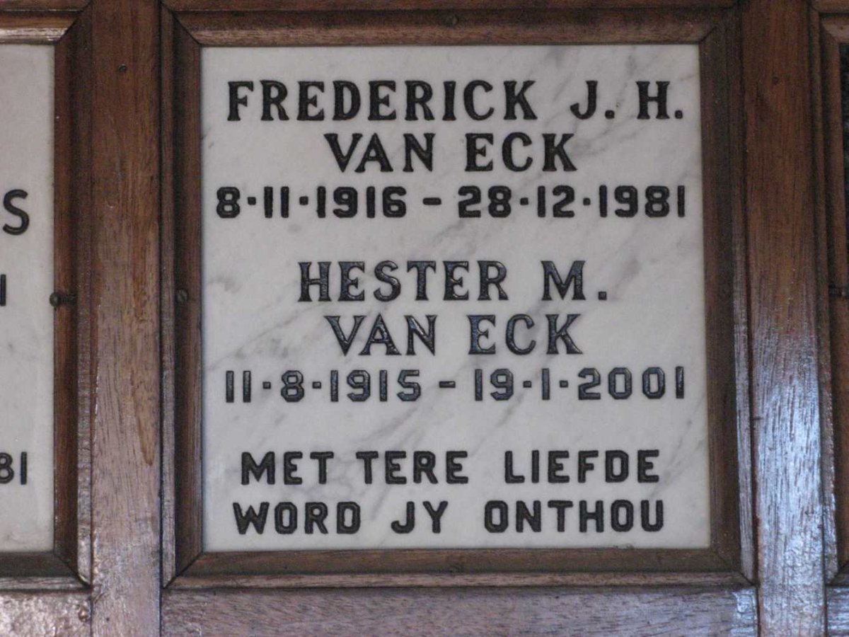 ECK Frederick J.H., van 1916-1981 &amp; Hester M. 1915-2001