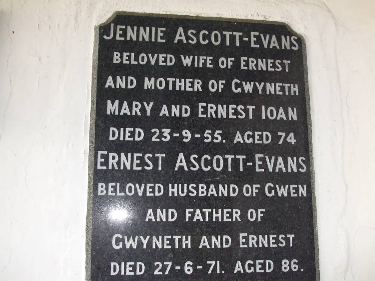 EVANS Ernest, ASCOTT -1971 &amp; Jennie -1955
