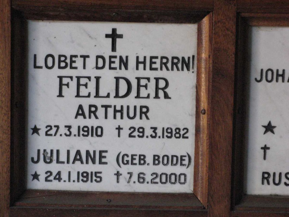 FELDER Arthur 1910-1982 &amp; Juliane BODE 1915-2000