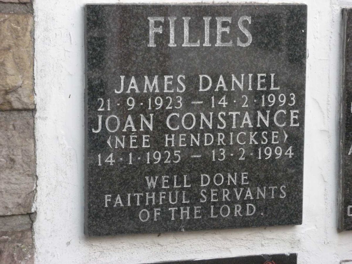 FILIES James Daniel 1923-1993 &amp; Joan Constance HENDRICKSE 1925-1994