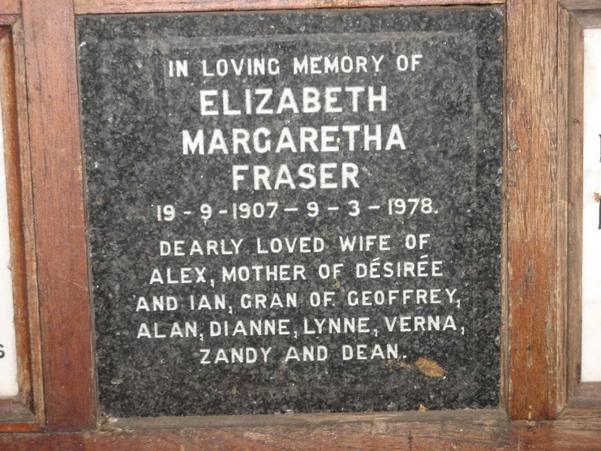 FRASER Elizabeth Margaretha 1907-1978