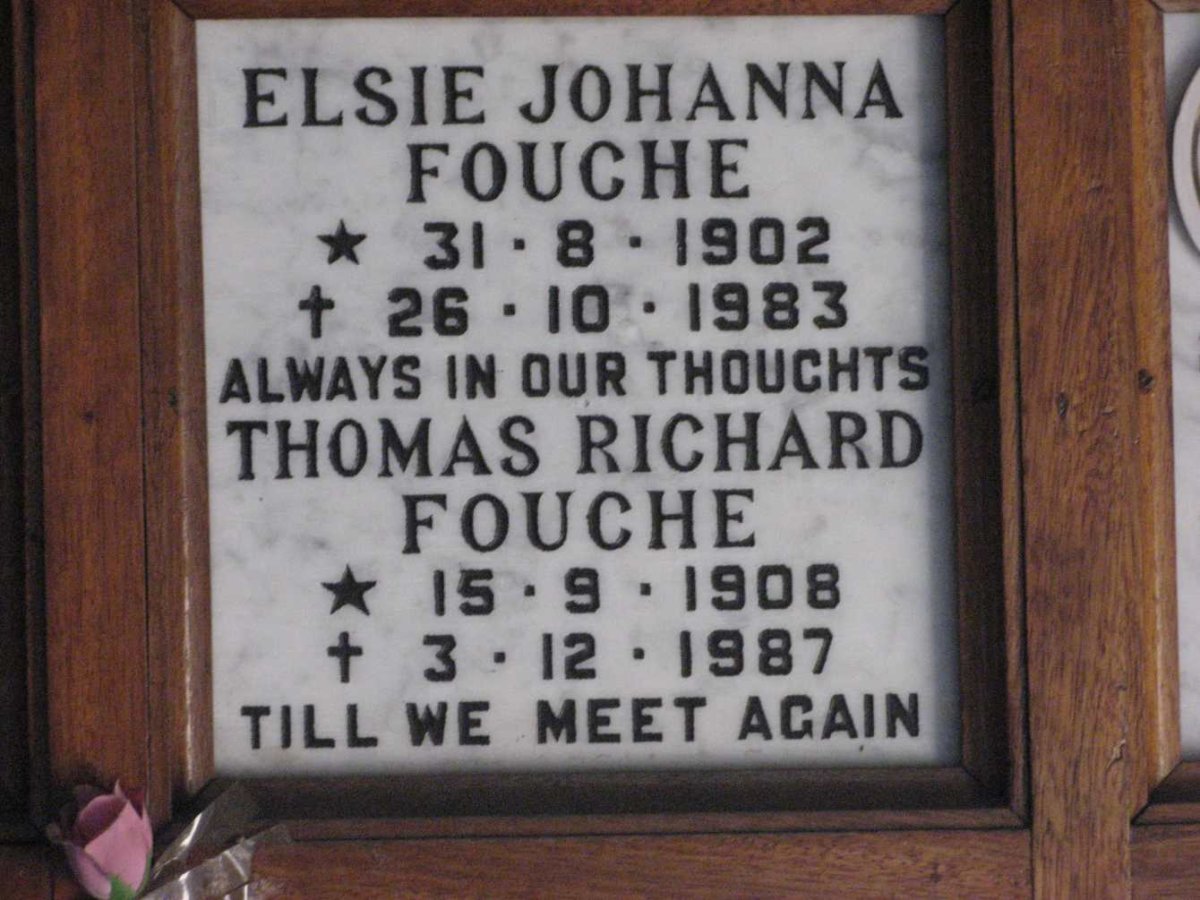 FOUCHE Thomas Richard 1908-1987 &amp; Elsie Johanna 1902-1983