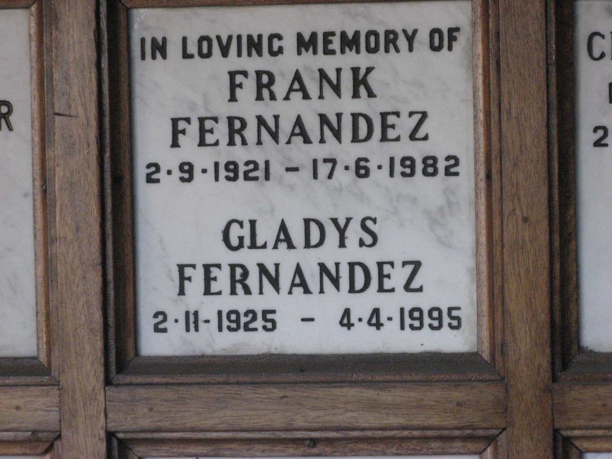 FERNANDES Frank 1921-1982 &amp; Gladys 1925-1995