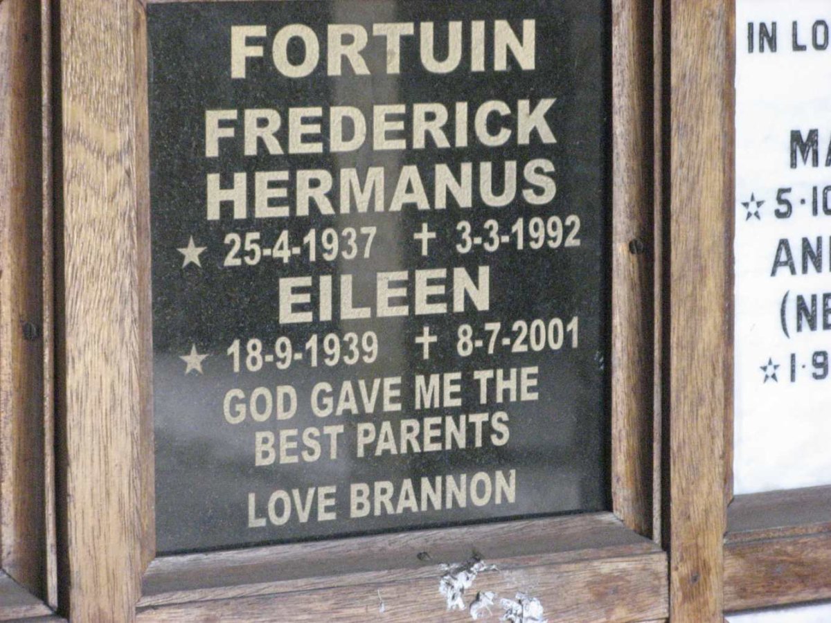 FORTUIN Frederick Hermanus 1937-1992 &amp; Eileen 1939-2001