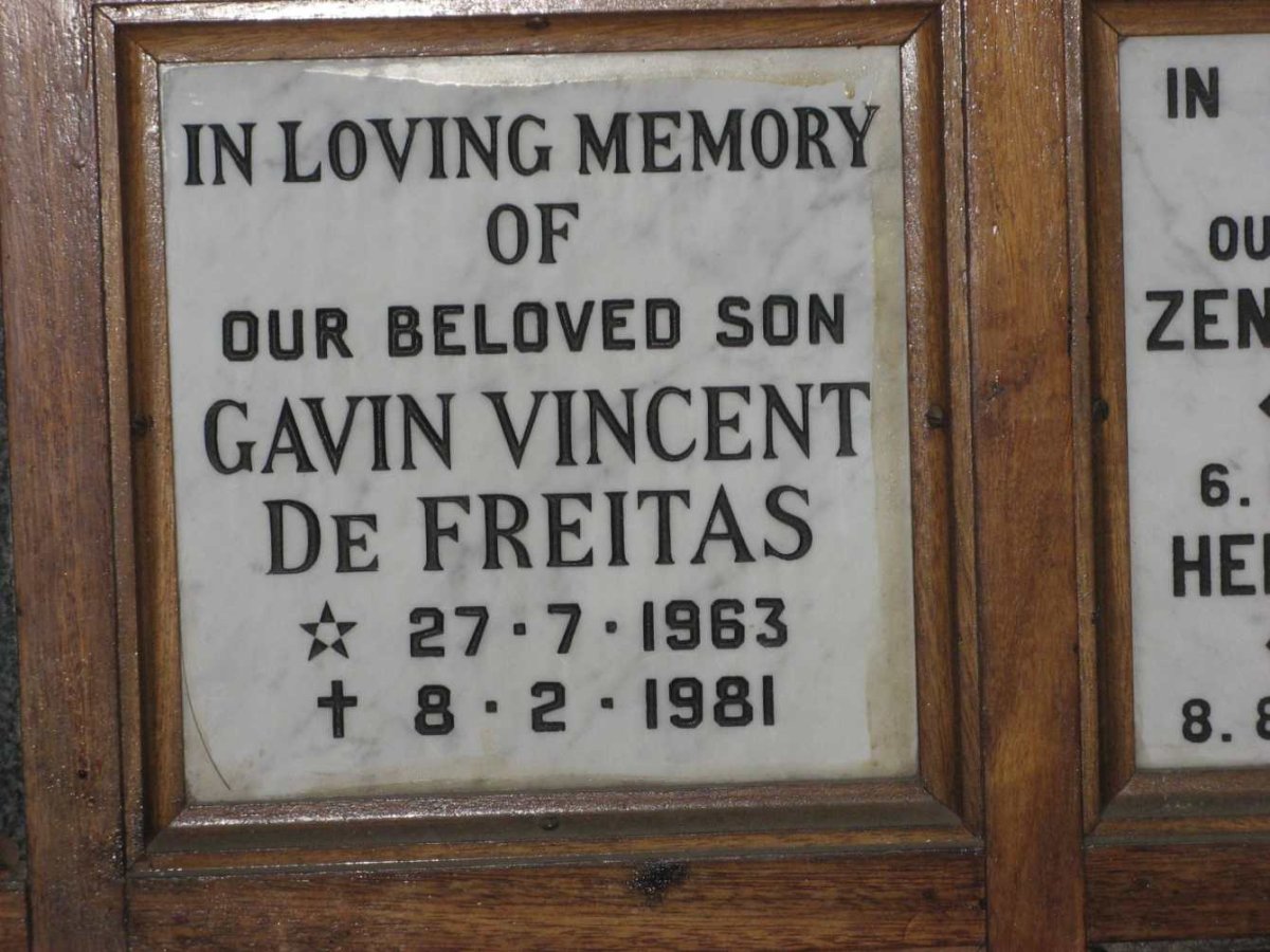 FREITAS Gavin Vincent, de 1963-1981