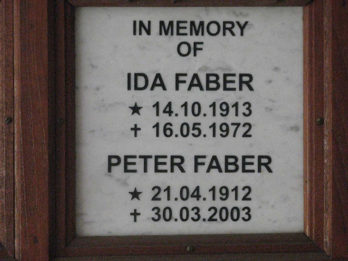 FABER Peter 1912-2003 &amp; Ida 1913-1972