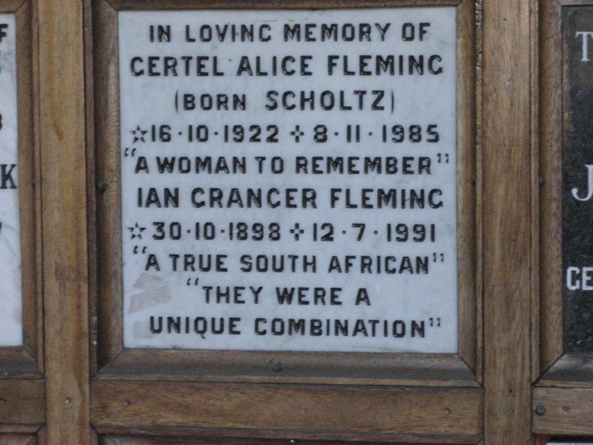 FLEMING Ian Granger 1898-1991 &amp; Gertel Alice SCHOLTZ 1922-1985