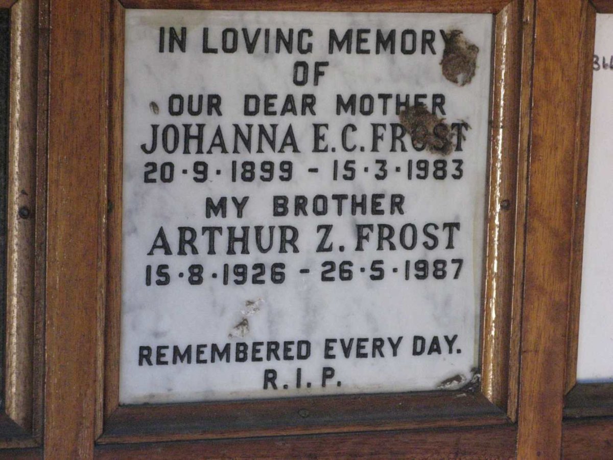 FROST Johanna E.C. 1899-1983 :: FROST Arthur Z. 1926-1987