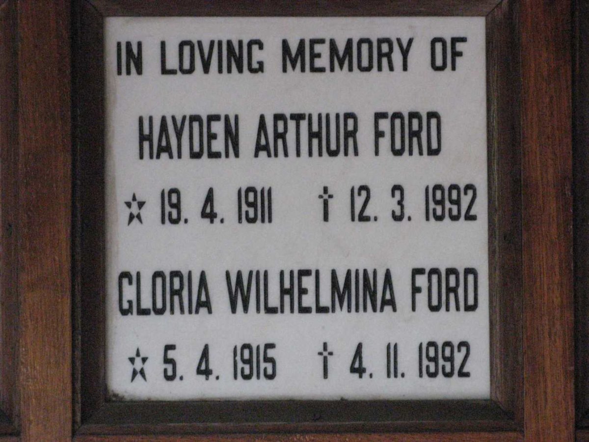 FORD Hayden Arthur 1911-1992 &amp; Gloria Wilhelmina 1915-1992