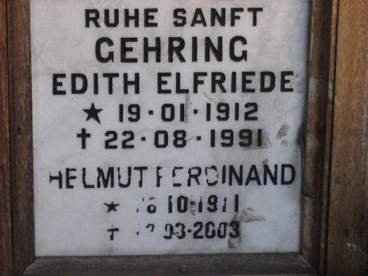 GEHRING Helmut Ferdinand 1911-2003 &amp; Edith Elfriede 1912-1991