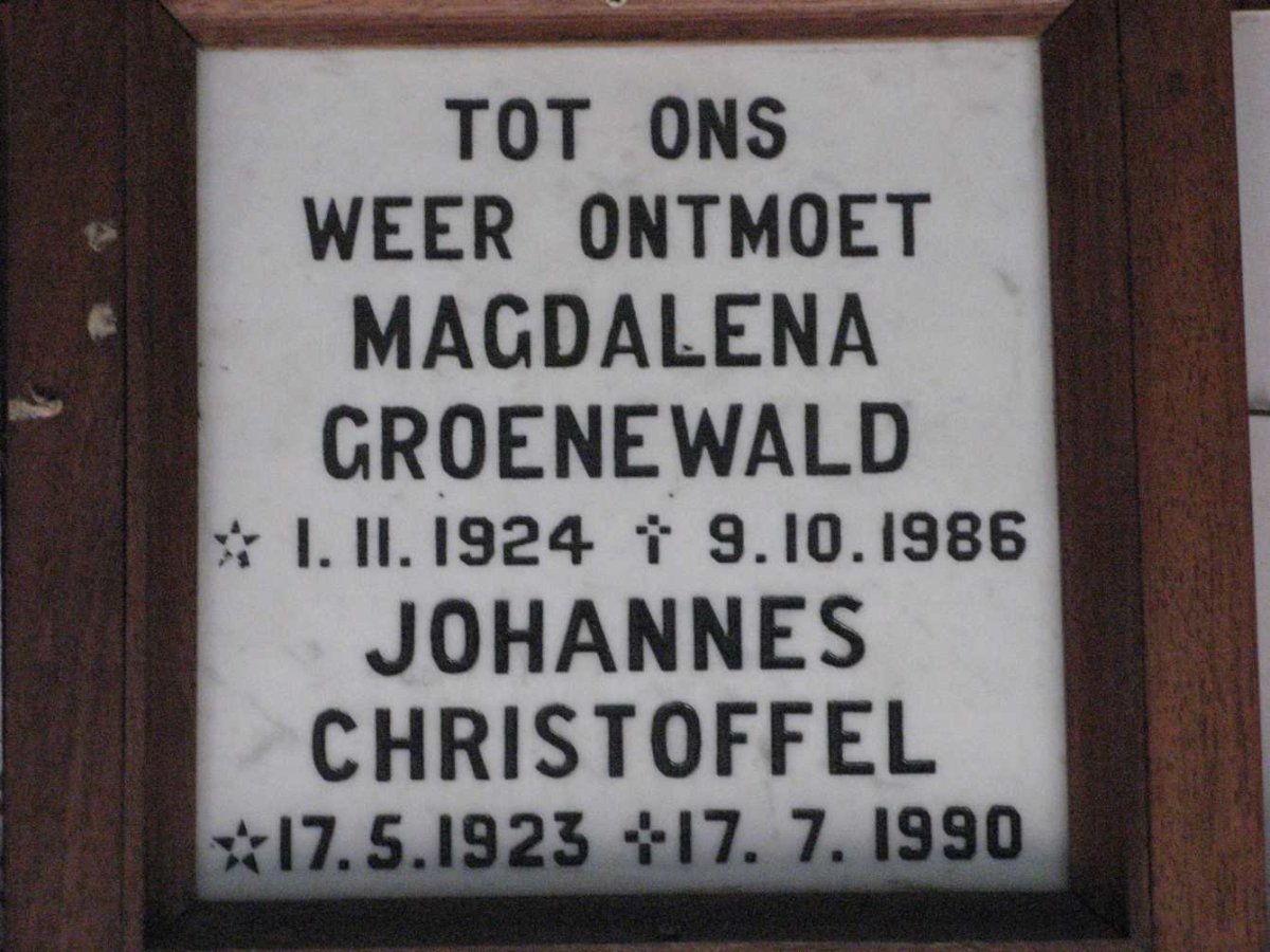 GROENEWALD Johannes Christoffel 1923-1990 &amp; Magdalena 1924-1986