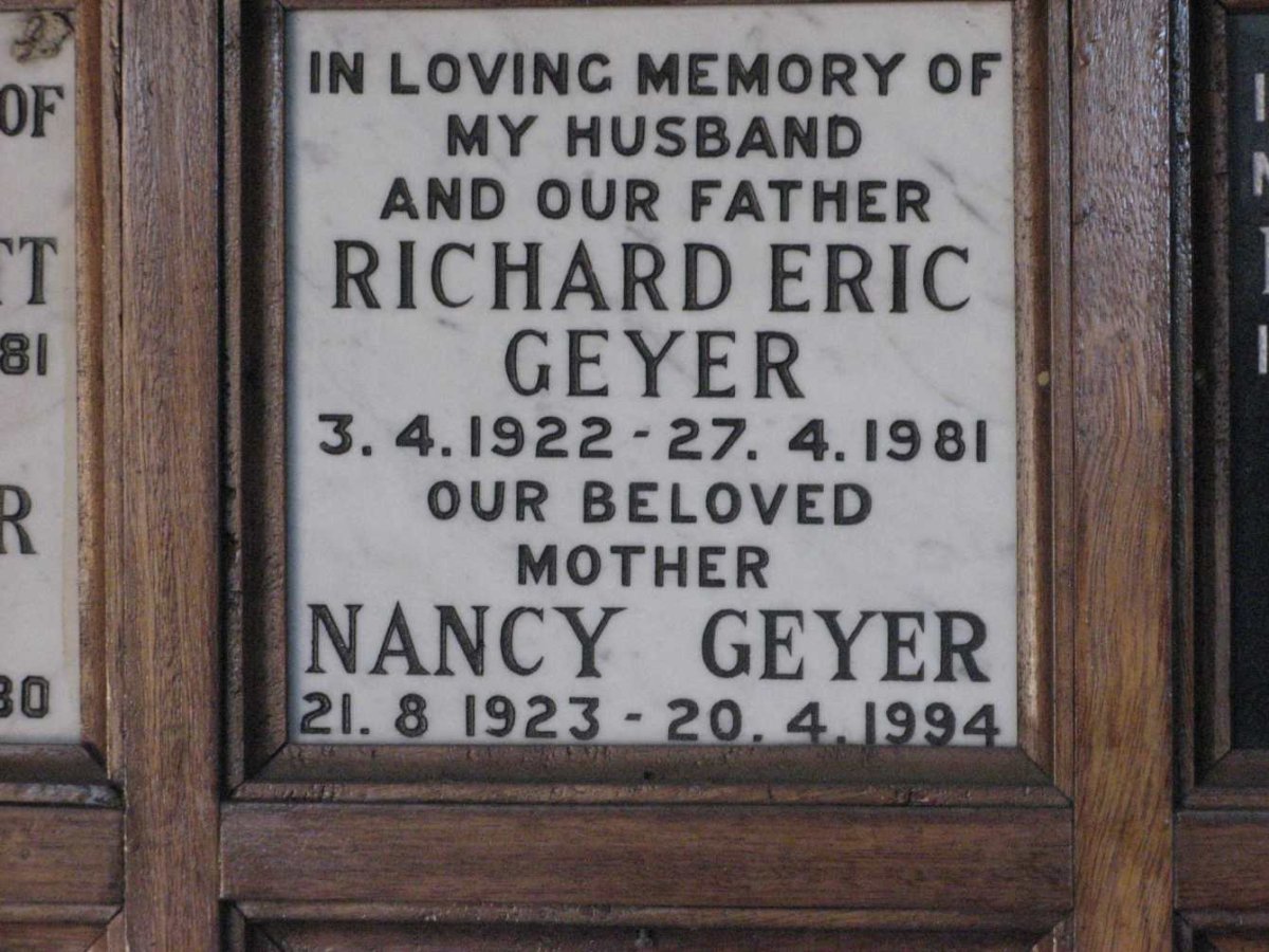 GEYER Richard Eric 1922-1981 &amp; Nancy 1923-1994