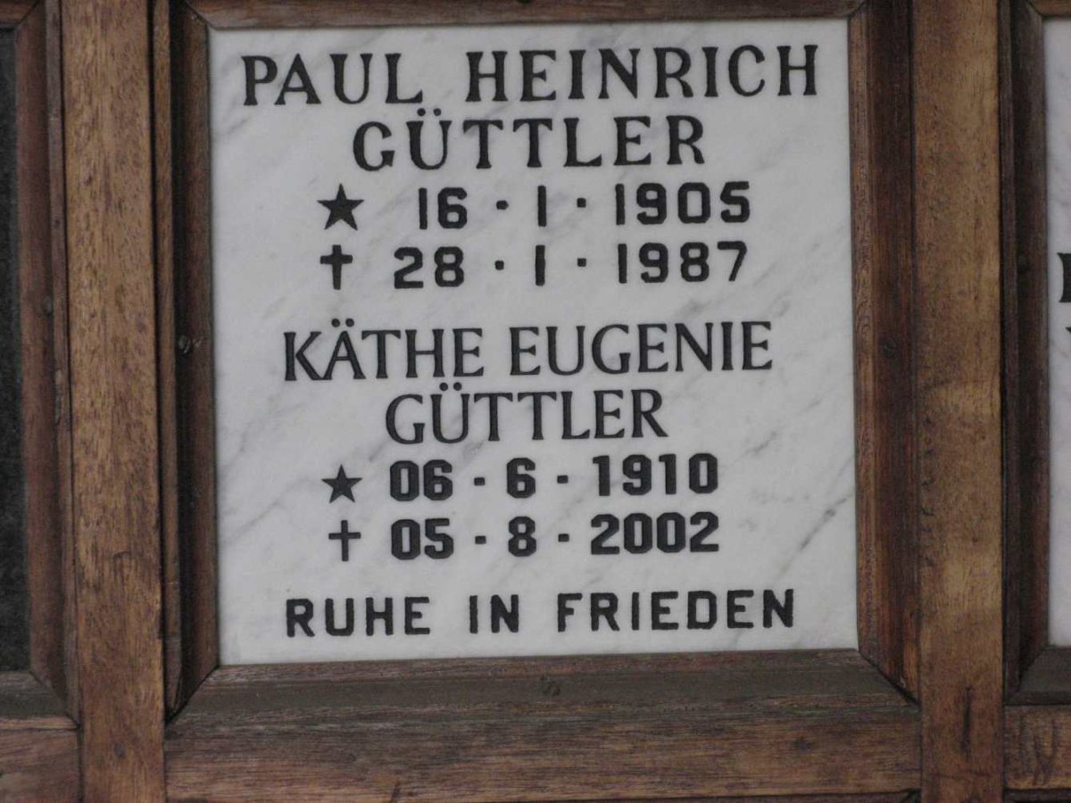GUTTLER Paul Heinrich 1905-1987 &amp; Kathe Eugenie 1910-2002