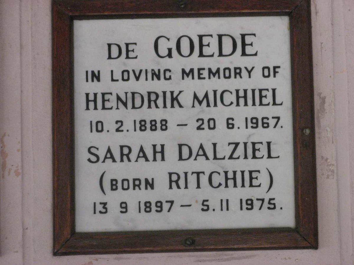 GOEDE Hendrik Michiel, de 1888-1967 &amp; Sarah Dalziel RITCHIE 1897-1975