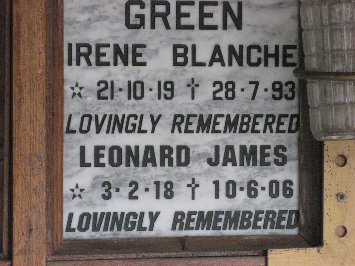 GREEN Leonard James 1918-2006 &amp; Irene Blanche 1919-1993