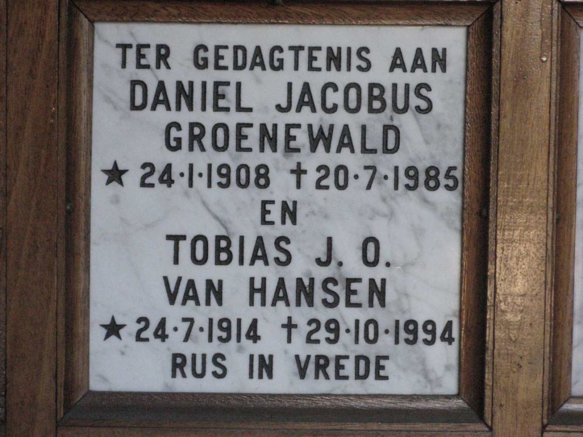 GROENEWALD Daniel Jacobus 1908-1985 :: VAN HANSEN Tobias J.O. 1914-1994