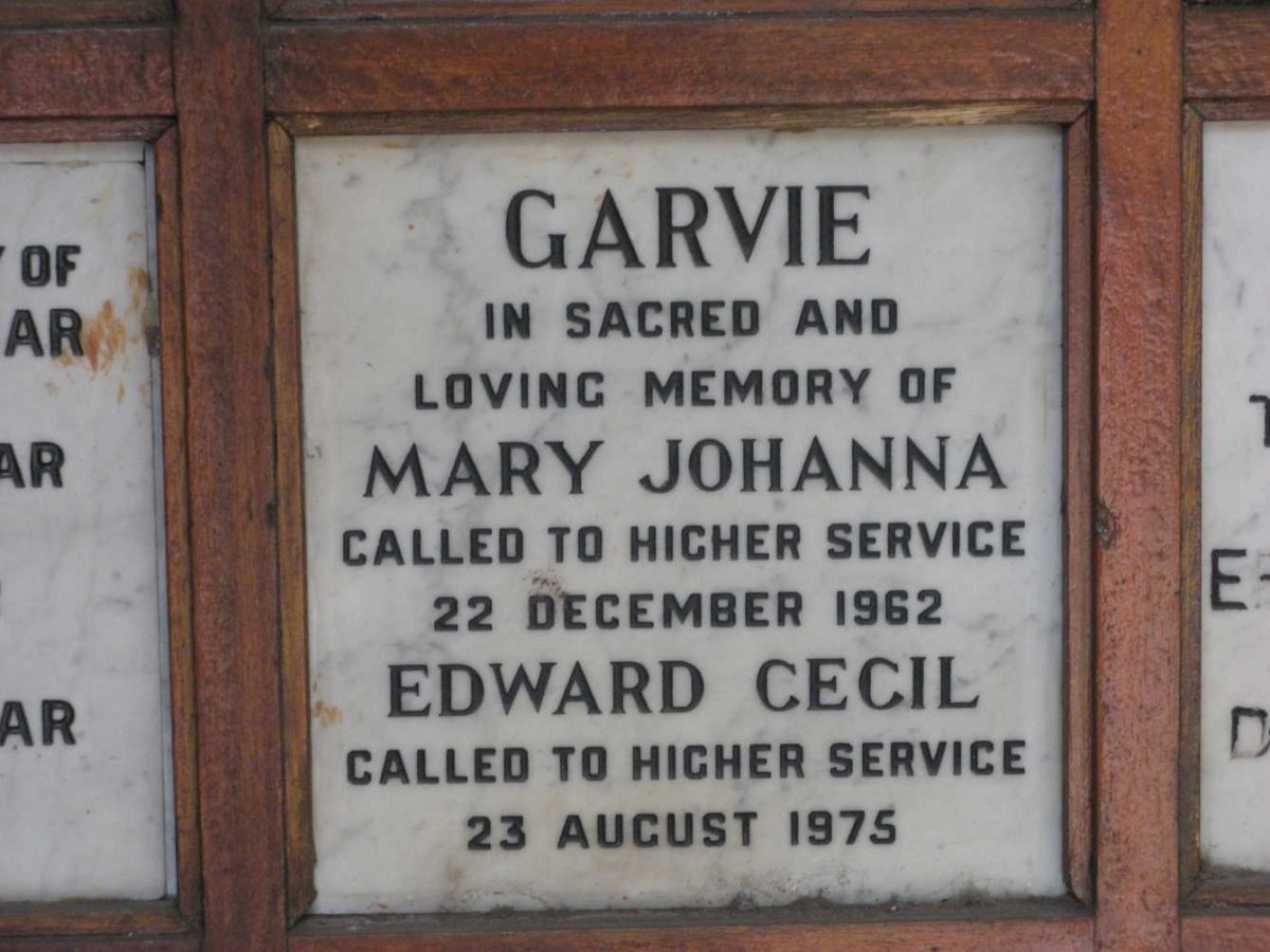 GARVIE Edward Cecil -1975 &amp; Mary Johanna -1962