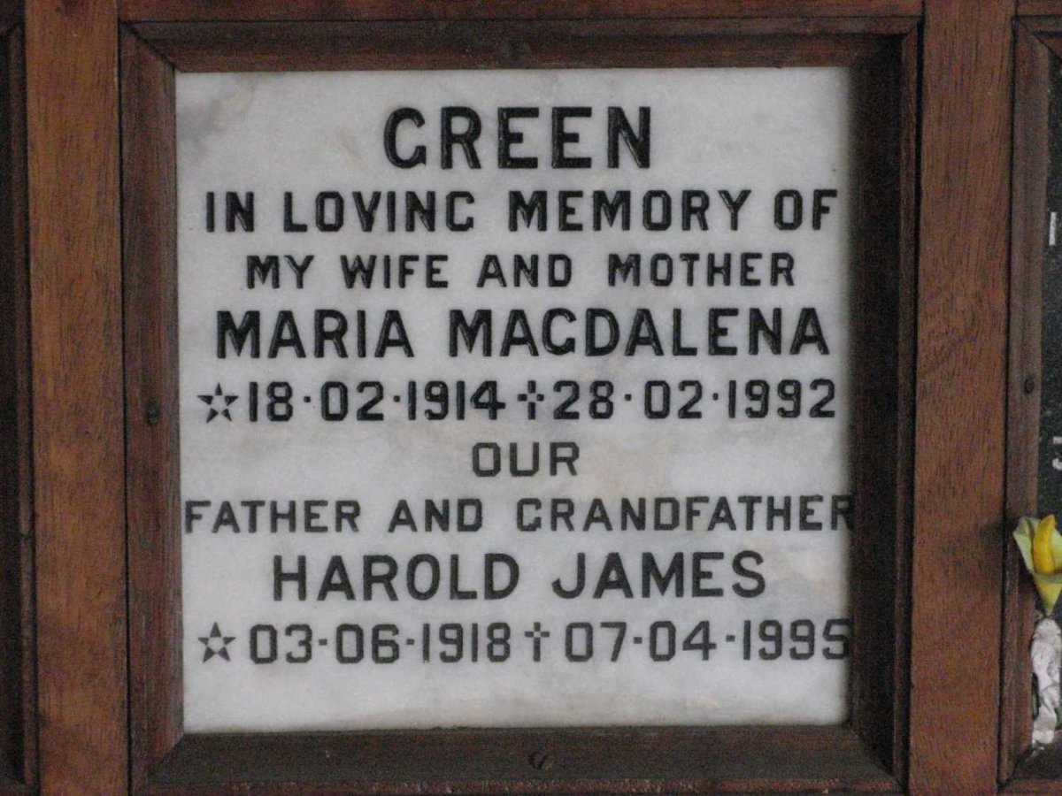 GREEN Harold James 1918-1995 &amp; Maria Magdalena 1914-1992