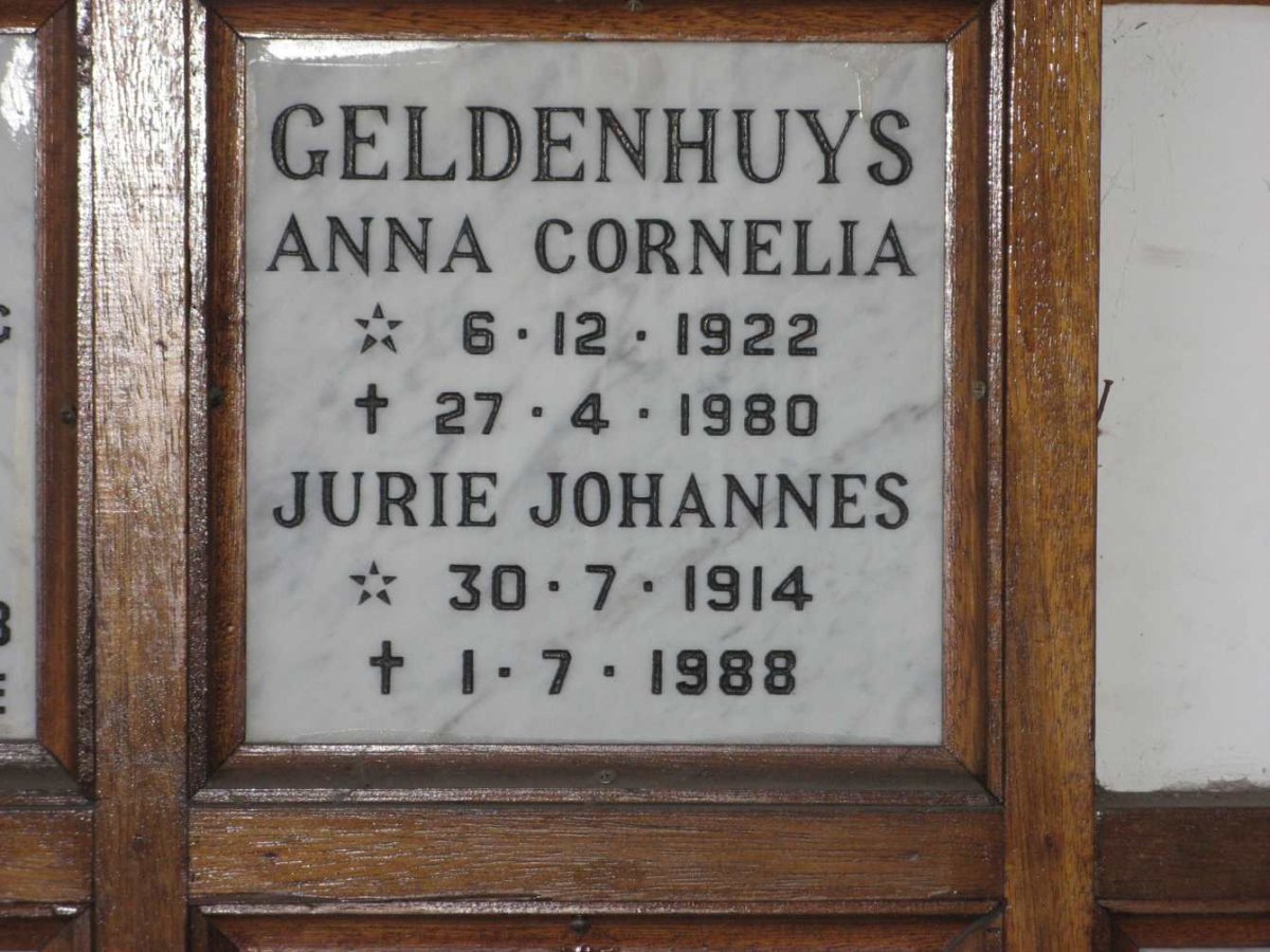 GELDENHUYS Jurie Johannes 1914-1988 &amp; Anna Cornelia 1922-1980