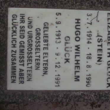 GLUCK Hugo Wilhelm 1913-1991 &amp; Elly Frieda Elizabeth STEIN 1914-1990