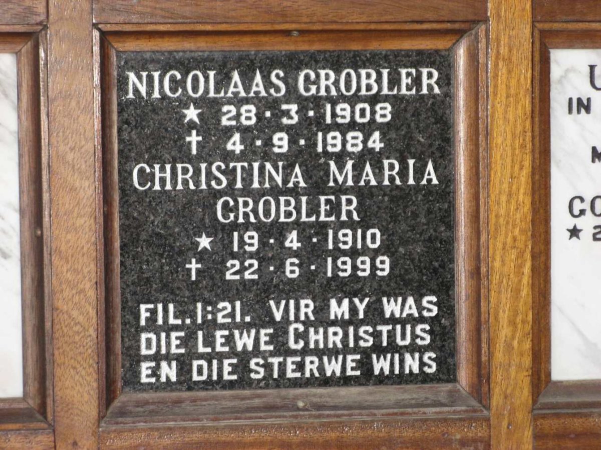 GROBLER Nicolaas 1908-1984 &amp; Christina Maria 1910-1999