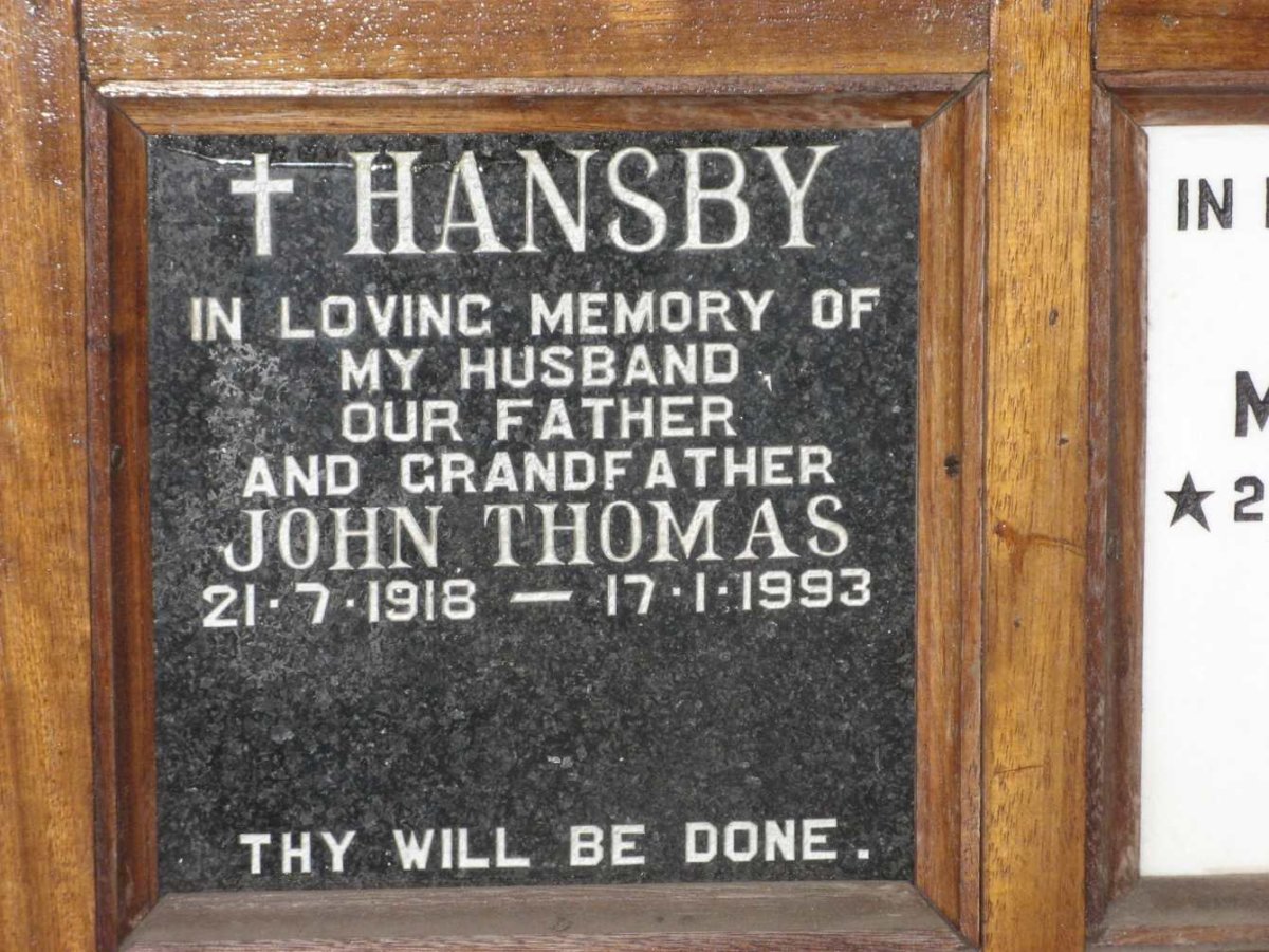HANSBY John Thomas 1918-1993