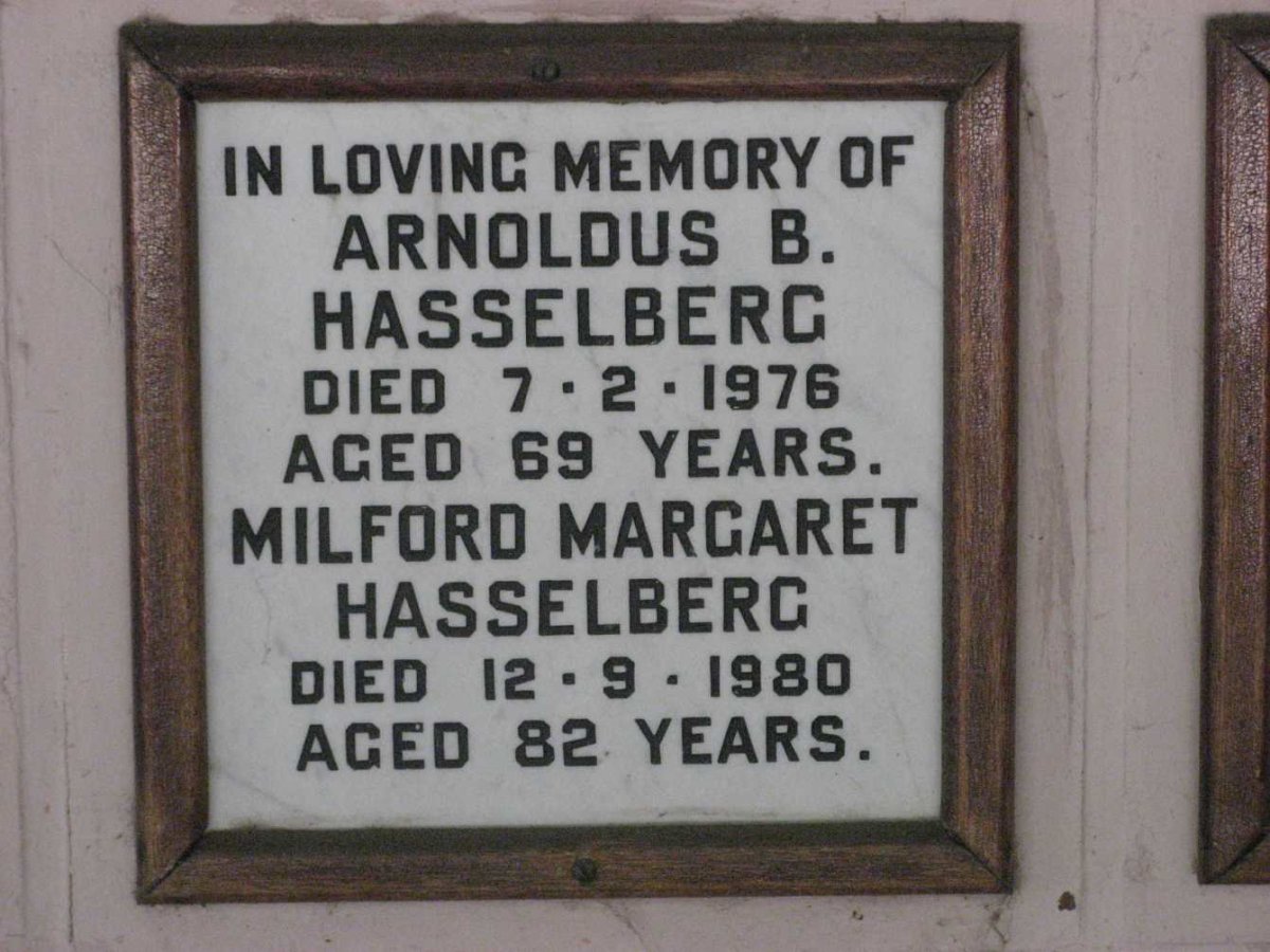 HASSELBERG Arnoldus B. -1976 &amp; Milford Margaret -1980