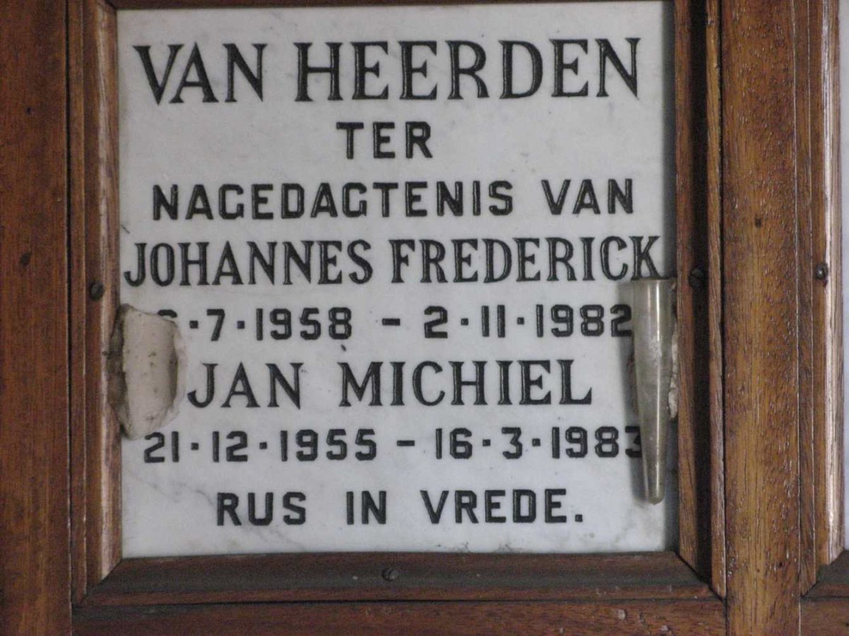 HEERDEN Jan Michiel, van 1955-1983 :: VAN HEERDEN Johannes Frederick 1958-1982
