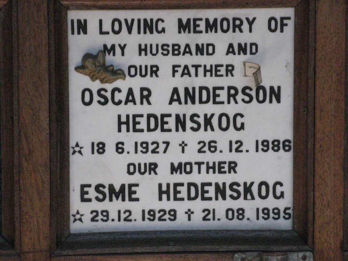 HEDENSKOG Oscar Anderson 1927-1986 &amp; Esme 1929-1995