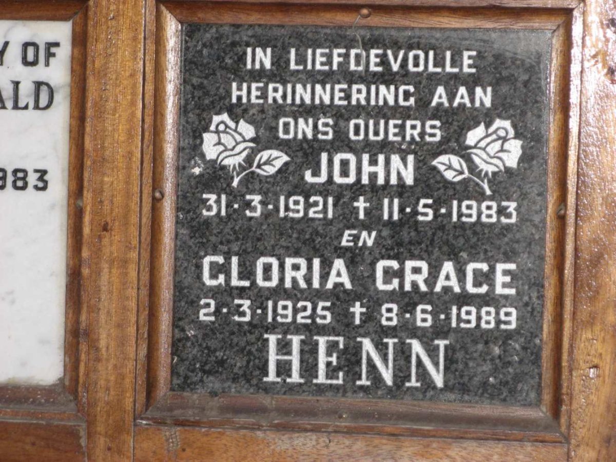 HENN John 1921-1983 &amp; Gloria Grace 1925-1989
