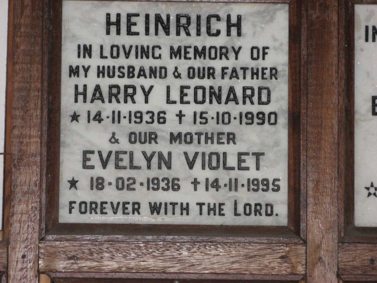 HEINRICH Harry Leonard 1936-1990 &amp; Evelyn Violet 1936-1995