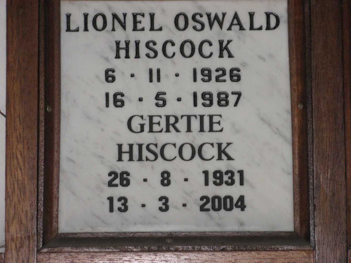 HISCOCK Lionel Oswald 1926-1987 &amp; Gertie 1931-2004